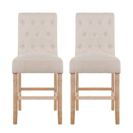 ORORA DEC Orora Dec MYRH7033BY-TAN Counter Height Button Tufting Fabric Upholstered Dining Chair; Tan - Set of 2 MYRH7033BY-TAN